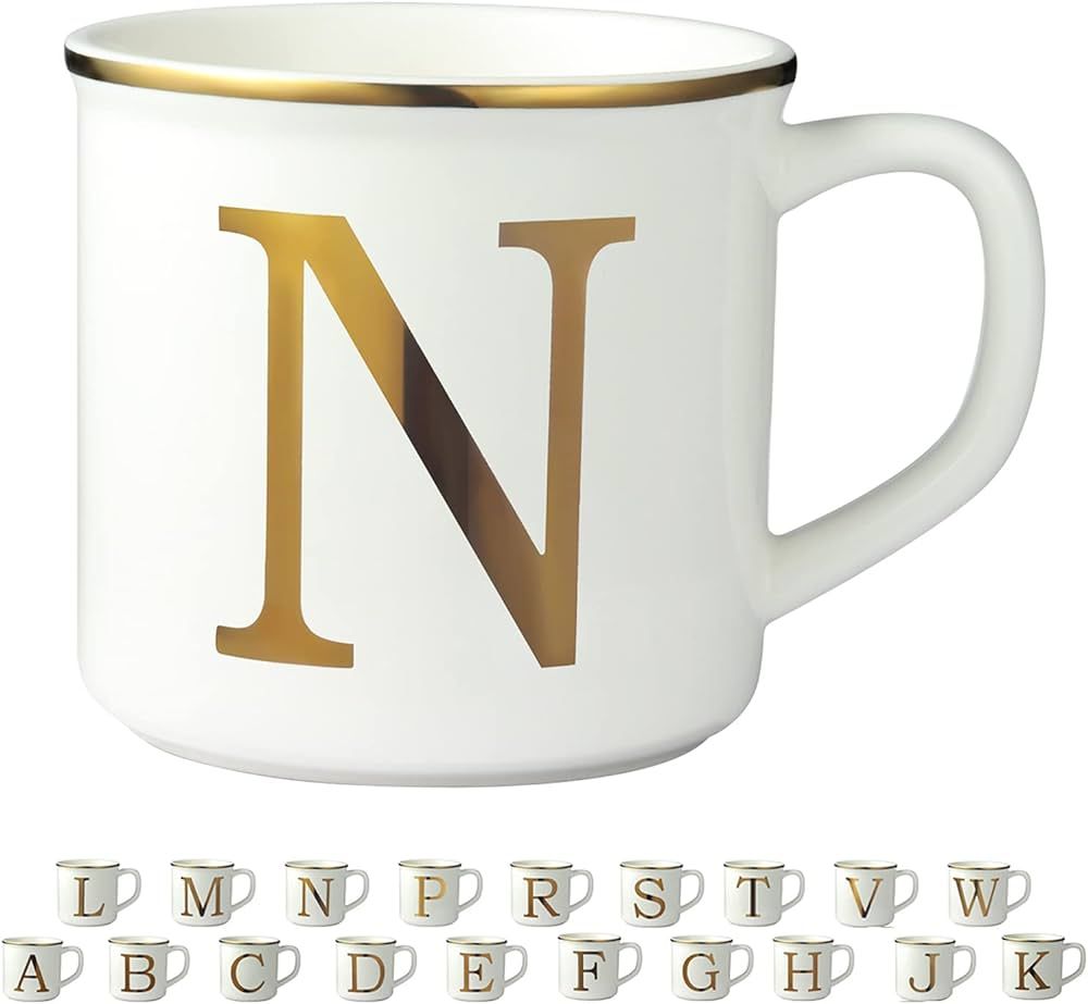 Miicol Micorave Safe Gold Initials 16 oz Large Monogram Ceramic Coffee Mug Tea Cup for Office and... | Amazon (US)