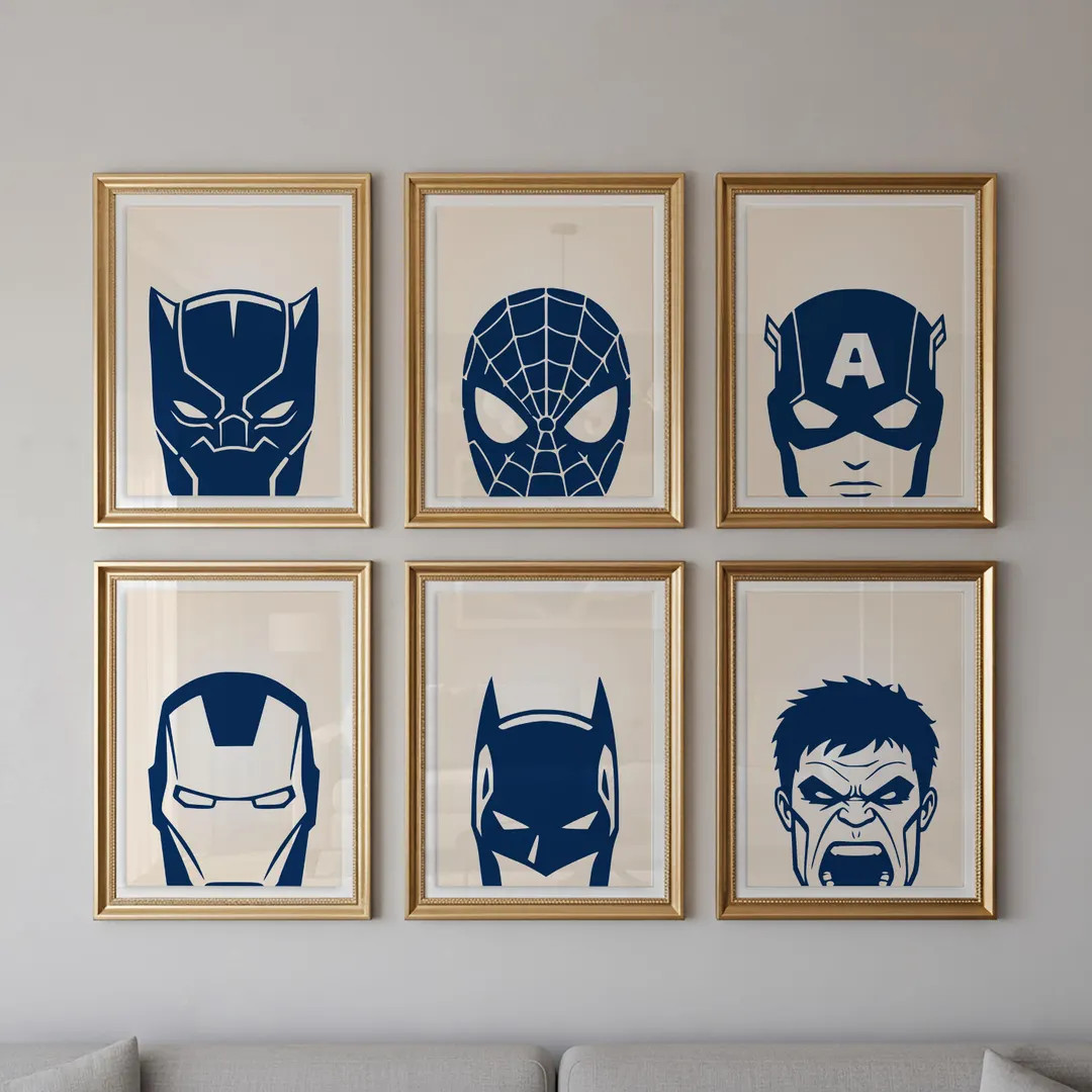 6 Pc. Superhero Wall Art Set | Comic Prints for Kids Room, Garage Decor, Best Friend Gift Idea | Etsy (US)
