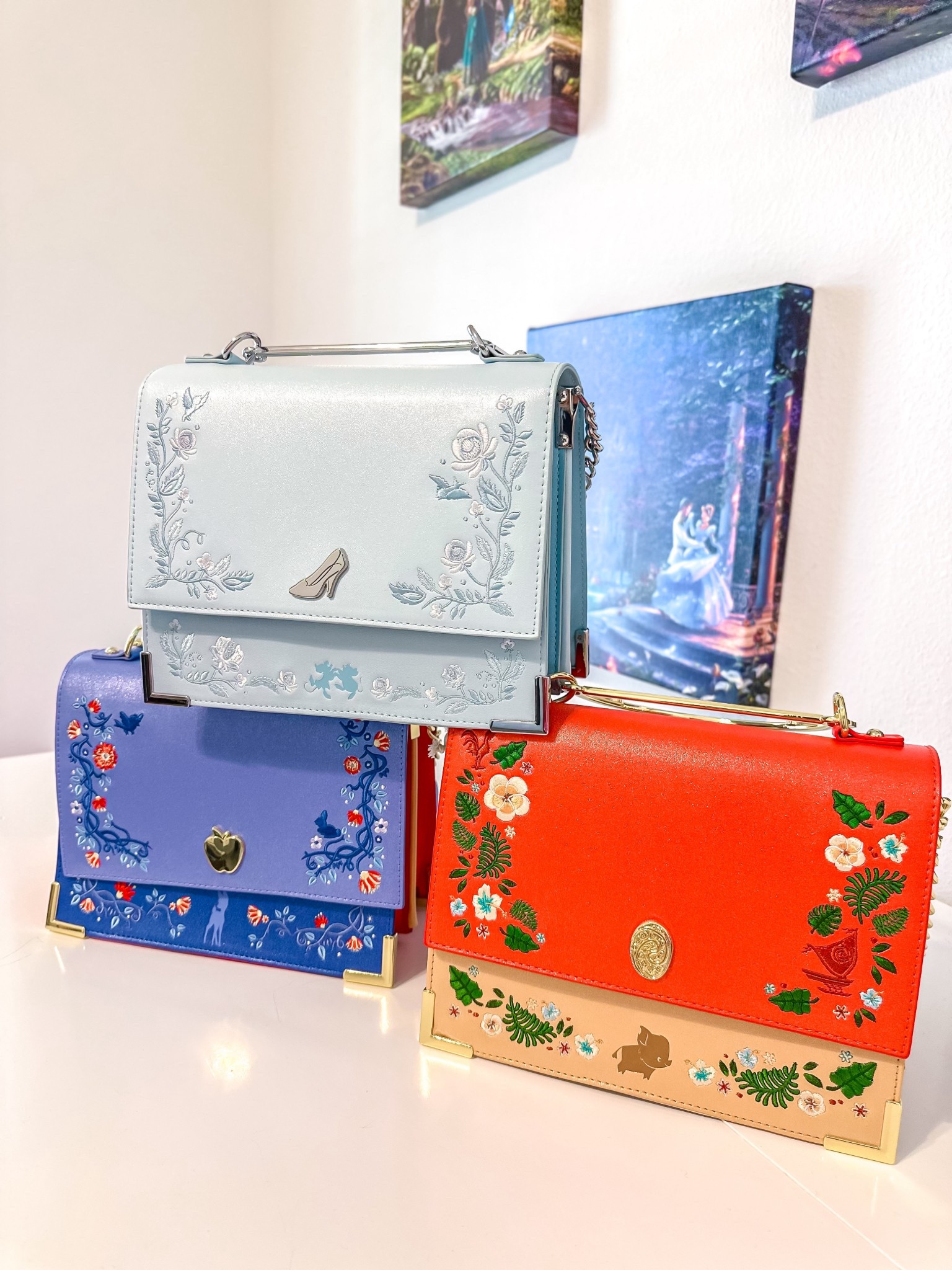 Disney Loungefly Shimmer Crossbody Bag Cinderella Moana Snow White Princess  