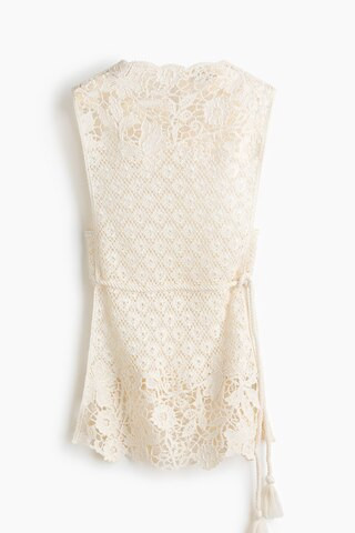 H & M - Crochet-Look Top with Tie Belt - Cream | H&M (US + CA)