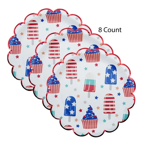 Red/White/Blue Ice Pops Disposable Paper Plates, 10", 8 Count, Patriotic by Way To Celebrate - Wa... | Walmart (US)