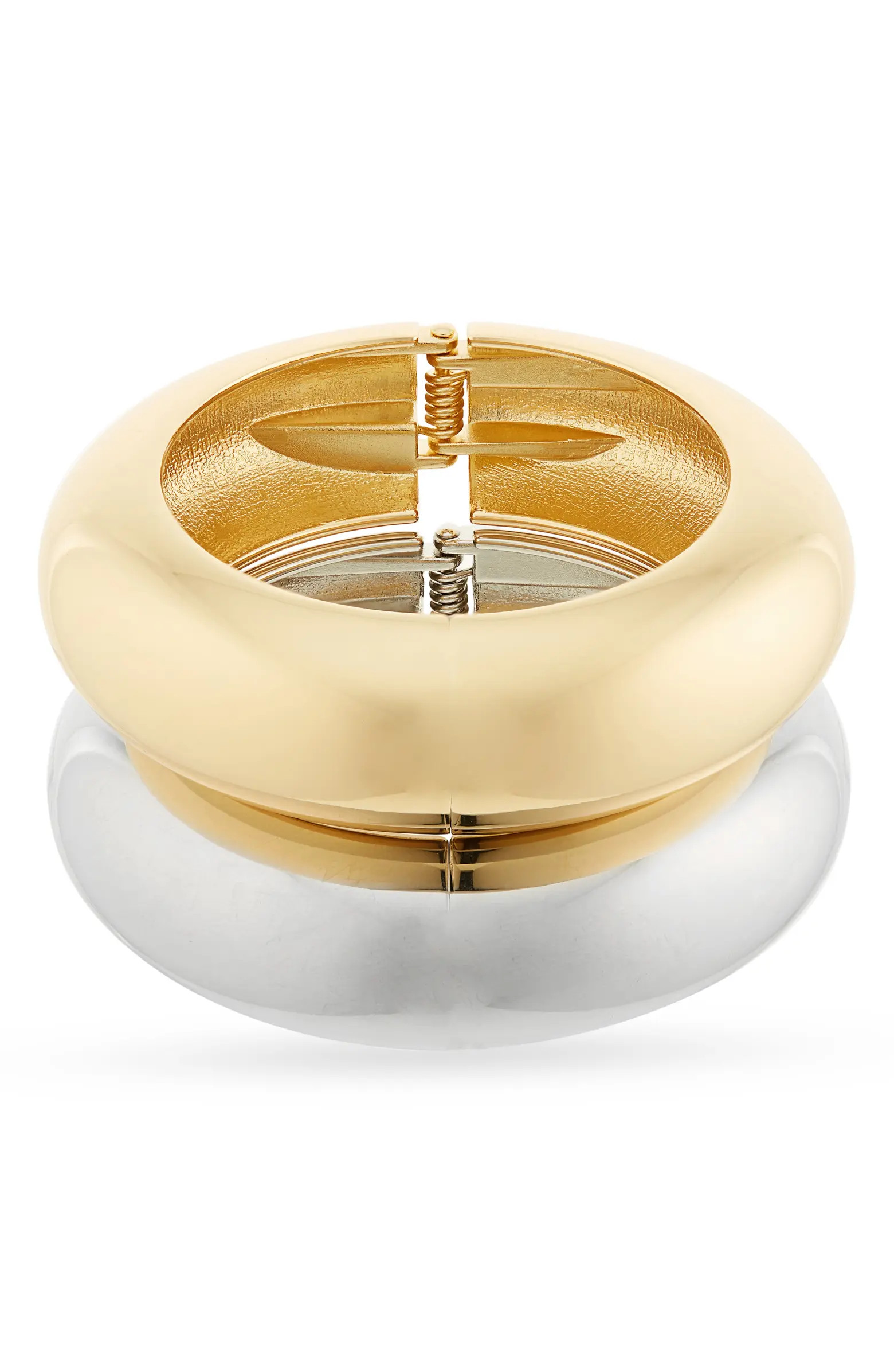 Mixed Metal Set of Two Hinged Bangle Bracelets | Nordstrom