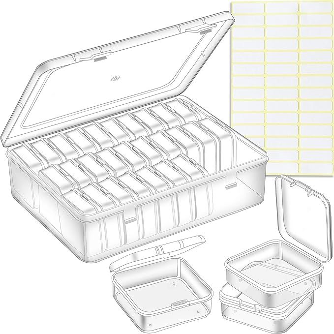 Bead Organizer Box, 30Pcs Small Clear Plastic Bead Storage Containers, 1 Craft Storage Box with H... | Amazon (US)