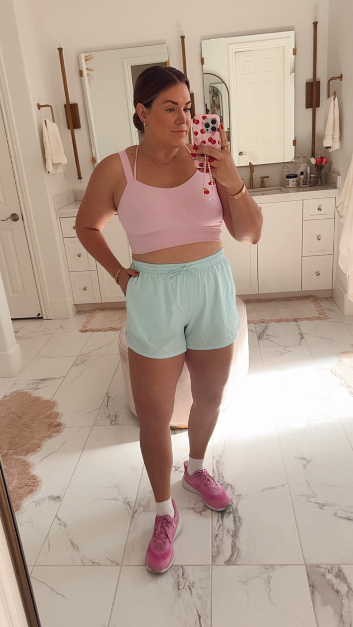curvy workout fitness look! wearing size 12 in sports bra and lined shorts 🩷🩵 

#LTKActive #LTKFitness #LTKMidsize