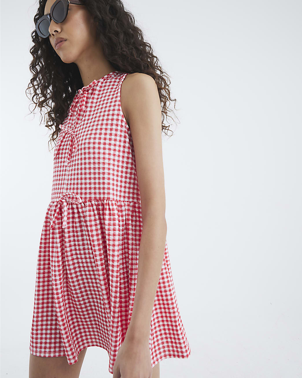 Red Gingham Sleeveless Tie Detail Mini Dress | River Island UK & IE