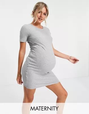 Pieces Maternity exclusive body-conscious T-shirt dress in gray | ASOS (Global)