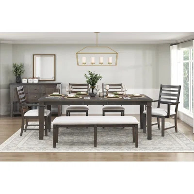 Classic Style 6Pc Dining Set Dark Espresso Finish Table With Extension Leaf Bench Chairs Comfortable Seats Wooden Dining Furniture | Wayfair North America