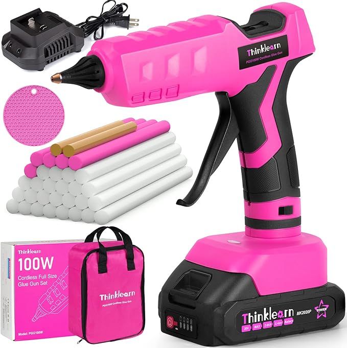 Hot Glue Gun, 20V Pink Cordless Glue Gun with 30 PCS Full Size Glue Sticks, 2Ah Rechargeable Batt... | Amazon (US)