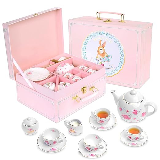 Jewelkeeper 13 Piece Toddler Porcelain Tea Party Set - Exquisite Tea Cup Set for Kids - Includes ... | Amazon (US)