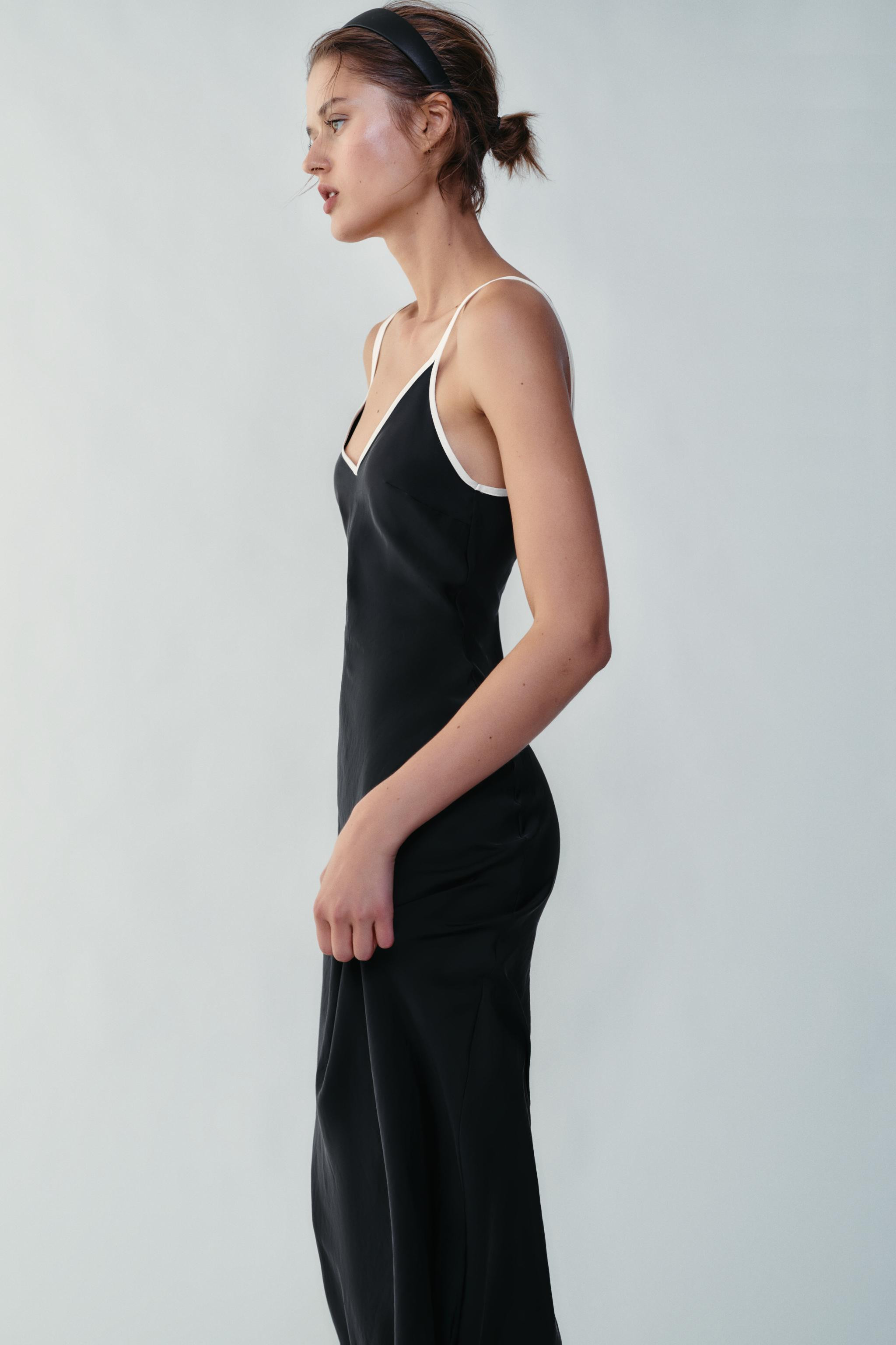 Slip dress with V-neckline at the front and back. Features double contrasting spaghetti straps. S... | Zara US