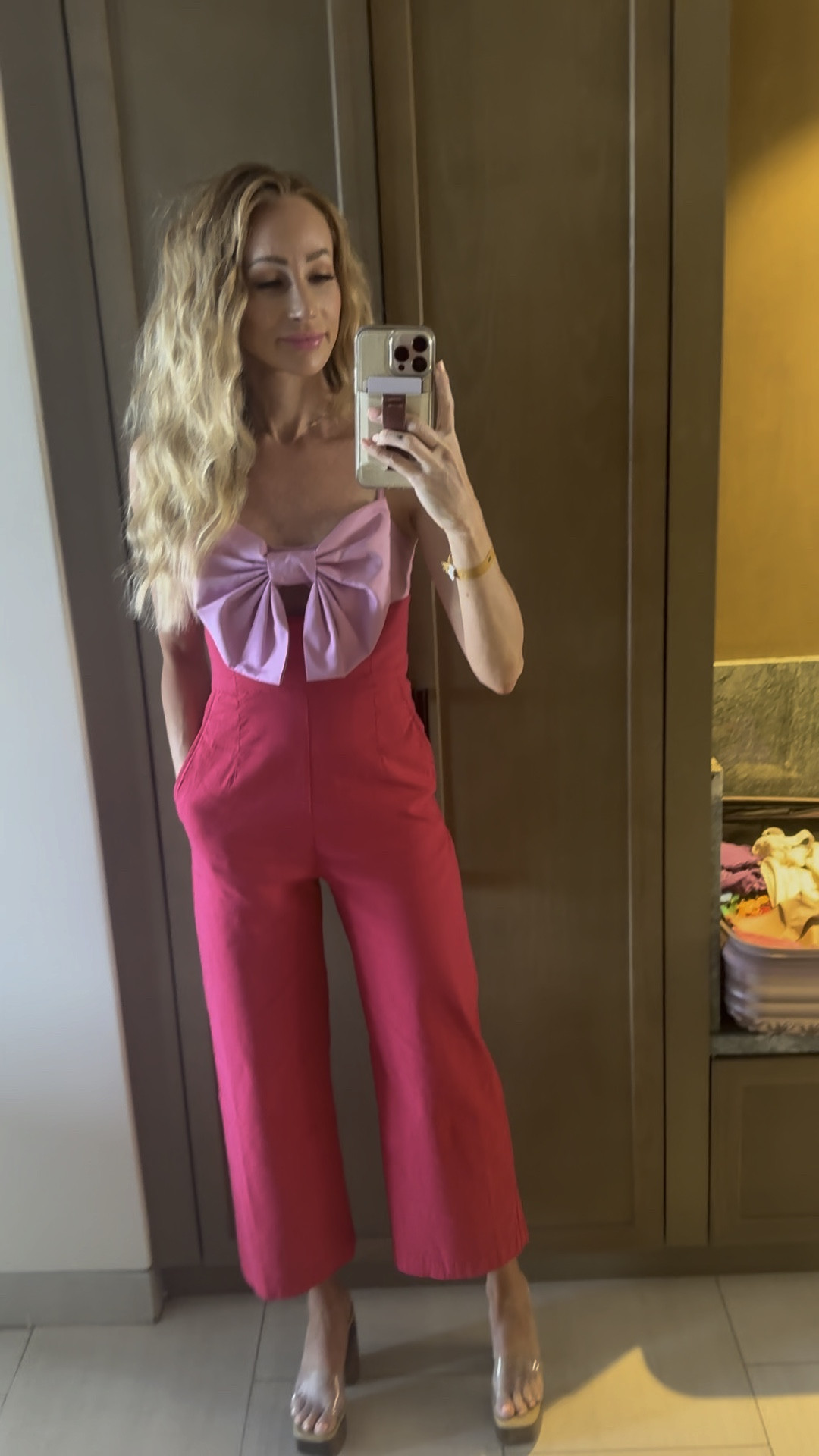 Cutest jumpsuit from Antho! The detail of the bow is so cute! Wearing a small. Paired with Cult Gaia sandals.  

#LTKOver40 #LTKWorkwear #LTKShoeCrush