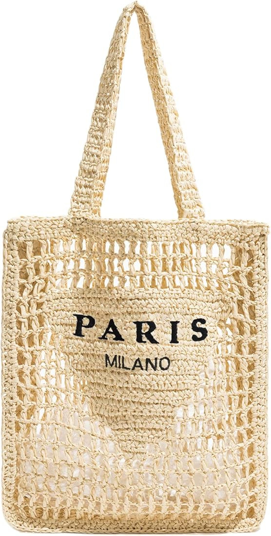 Straw Mesh Tote Bag for Women, Woven Beach Shoulder Bag, Large Capacity Foldable Hobo Bag | Amazon (US)