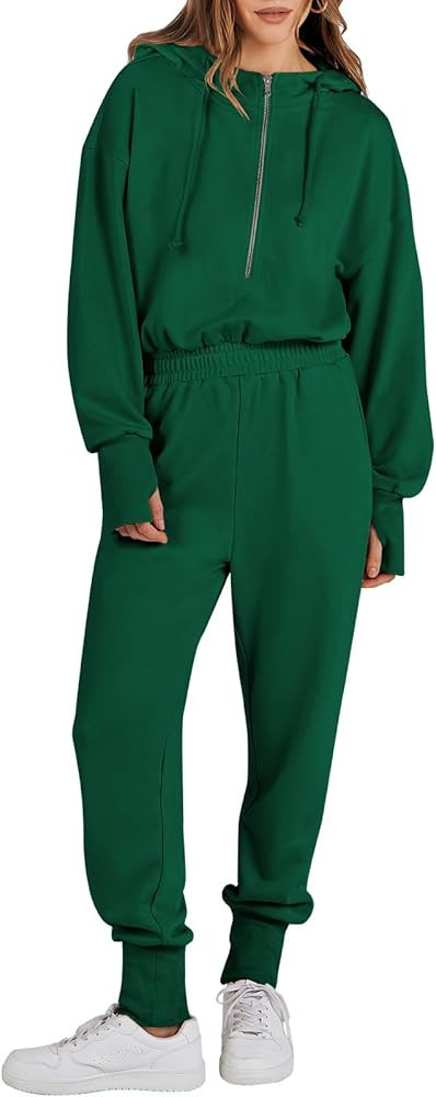 ANRABESS Womens Jumpsuits Long Sleeve Zip Up Hooded Onesie Athletic Sweatsuit Jumpsuit Lounge Lon... | Amazon (US)