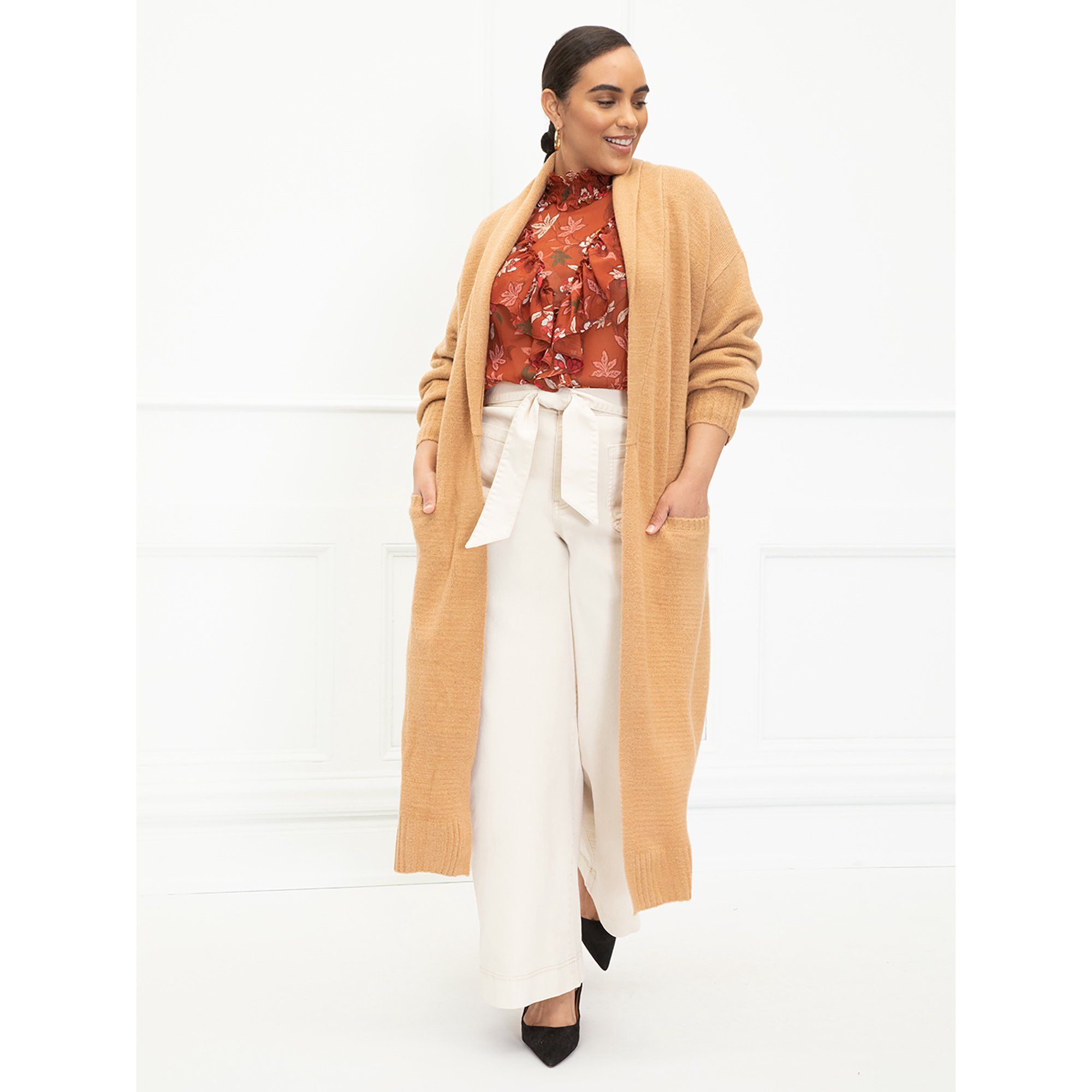 ELOQUII Elements Women's Plus Size Belted Sweater Robe | Walmart (US)