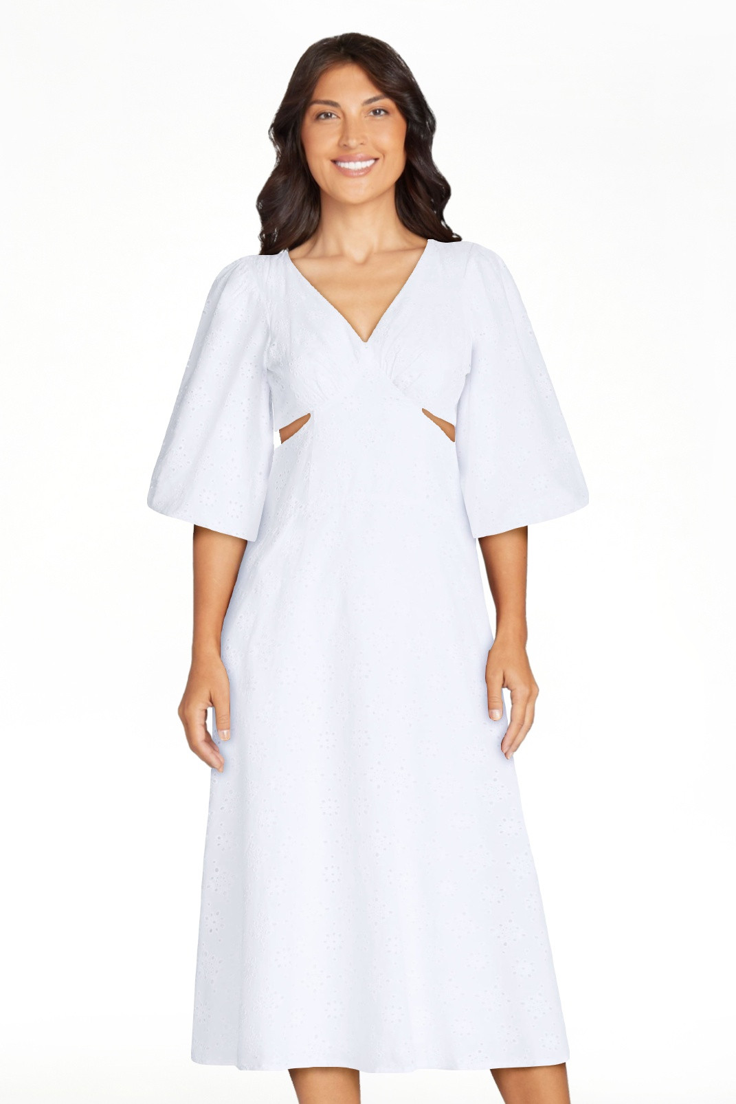 Scoop Women's Eyelet Cutout Cotton Midi Dress, Sizes 0-18 | Walmart (US)