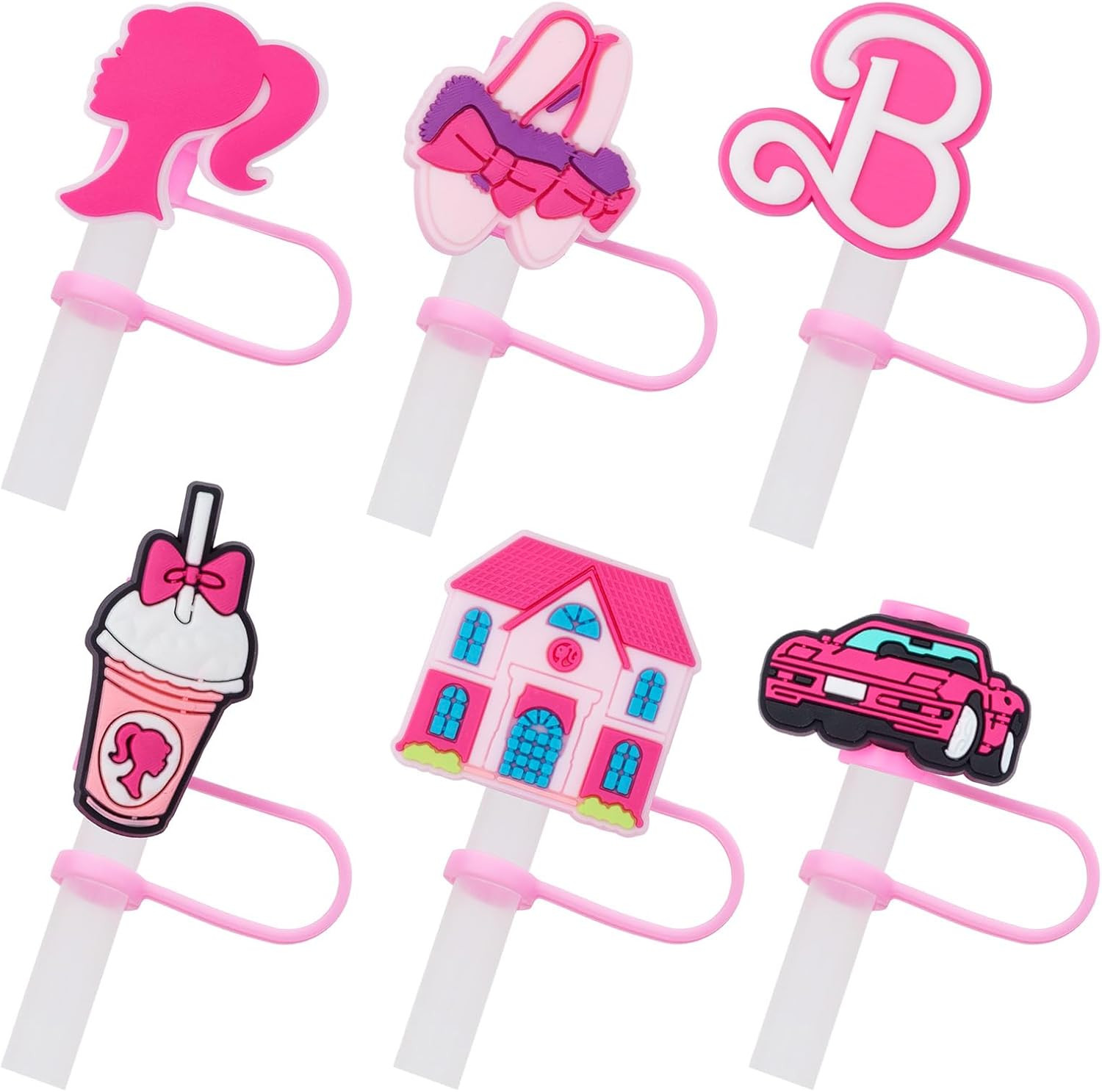 6Pcs Silicone Straw Tips Cover, 7-8 mm Reusable Cute Pink Drinking Straw Covers Cap, Dust Proof P... | Amazon (US)