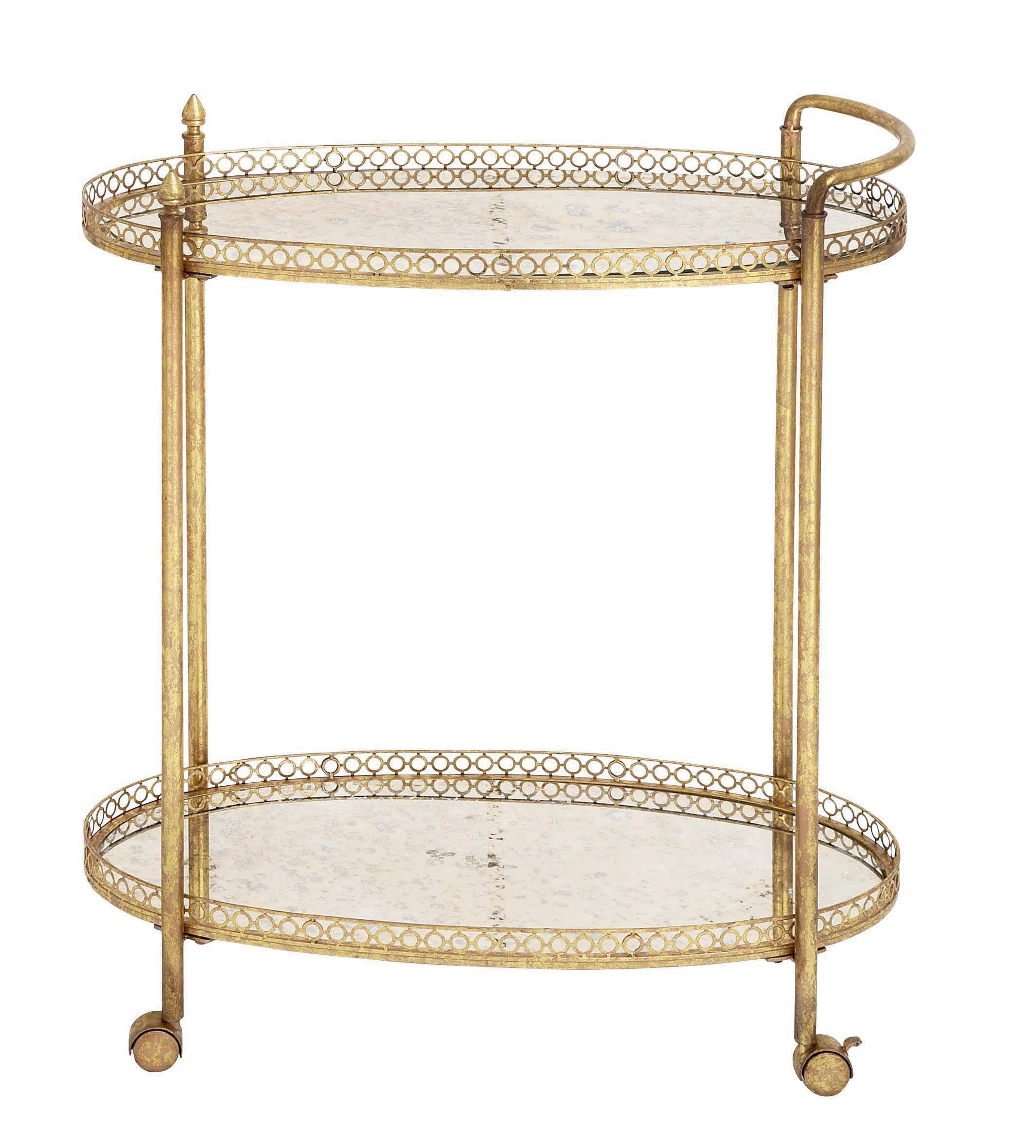 Deco 79 Metal Rolling Oval 2 Mirrored Shelf Bar Cart with Vintage Inspired Details, 30" x 16" x 3... | Amazon (US)