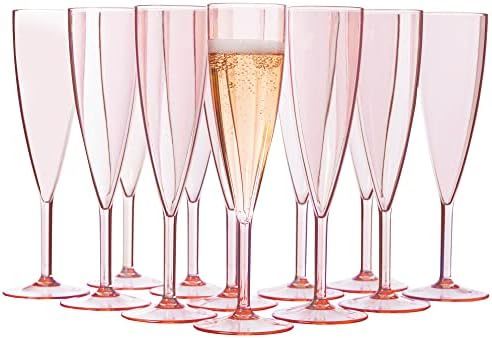 US Acrylic Plastic 5 ounce One Piece Champagne Flute in Rose | Set of 12 Wine Stems | Reusable, B... | Amazon (US)