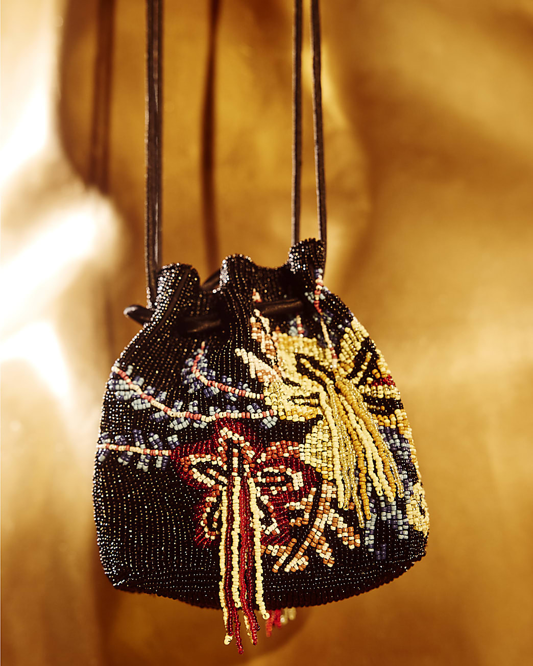Black Drawstring Beaded Bag | River Island UK & IE