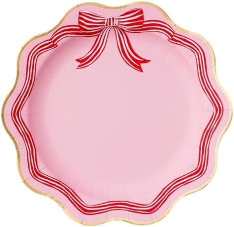 Bonjour Fete Elegant Pink Peppermint Bow Large Paper Party Plates | Large Disposable Dinner Plate... | Amazon (US)