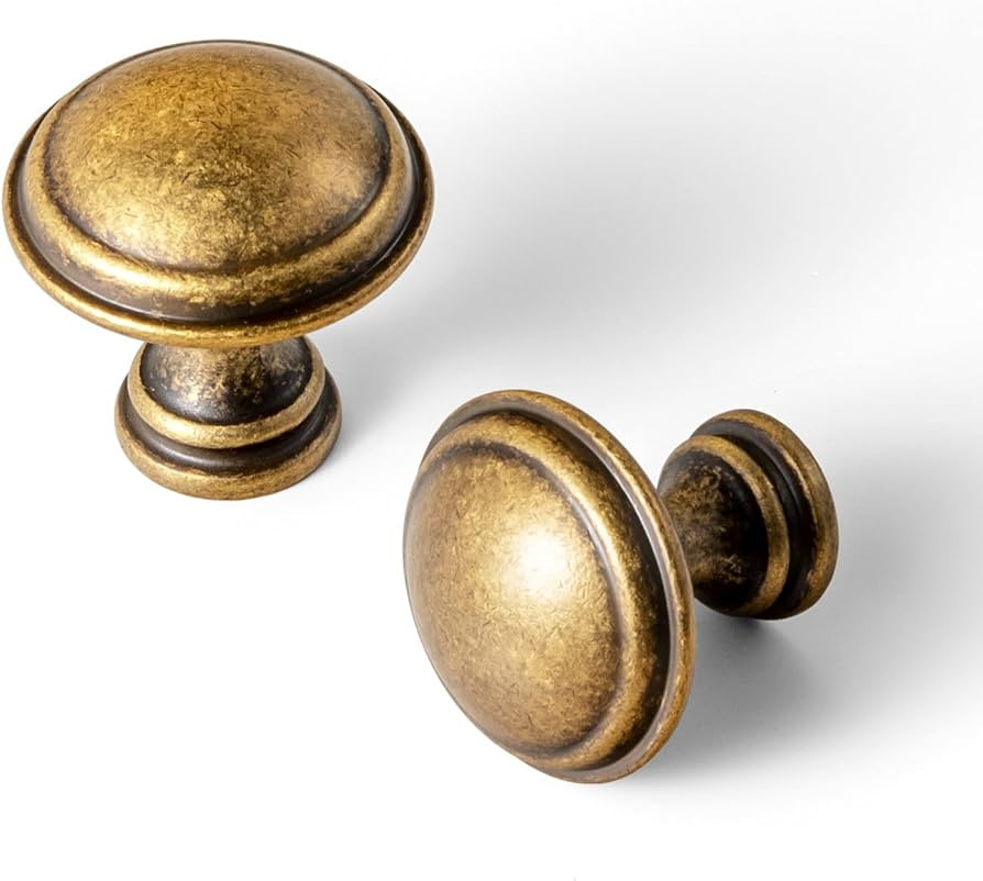 Goo-Ki 6 Pack Antique Brass Cabinet Knobs – Classic Round Drawer Pull with Layered Edge Detaili... | Amazon (US)