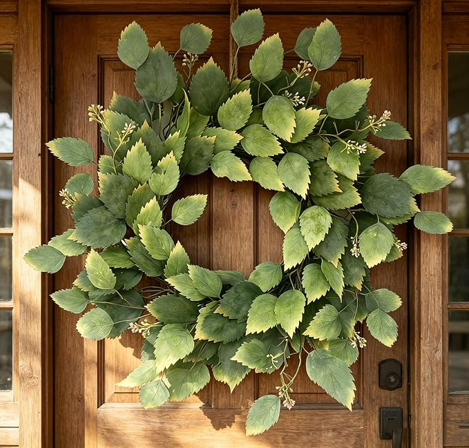 26" Green Hibiscus & Eucalyptus Leaf Wreath for Front Door - Large Artificial Greenery Outdoor Wr... | Amazon (US)