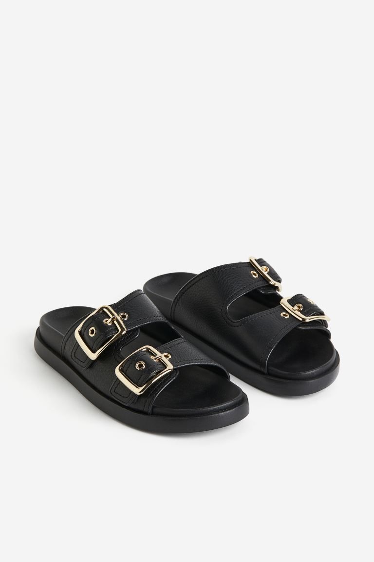 Leather sandals - Black - Ladies | H&M GB | H&M (UK, MY, IN, SG, PH, TW, HK)