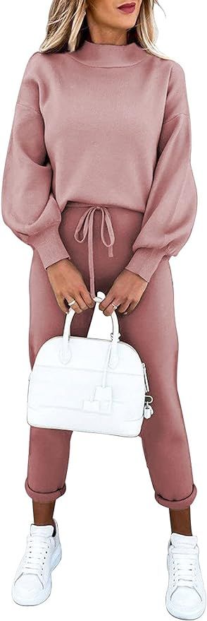 Fixmatti Women's 2 Piece Outfits Long Sleeve Pullover Sweatshirt Jogger Pants Sweatsuit | Amazon (US)