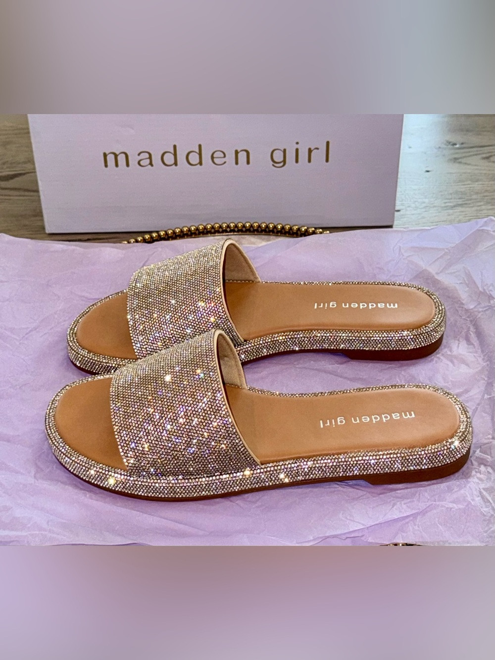 Madden Girl Addiie Silver Rhinestone Slide Sandals | Sz: 7 (NWB) | Poshmark