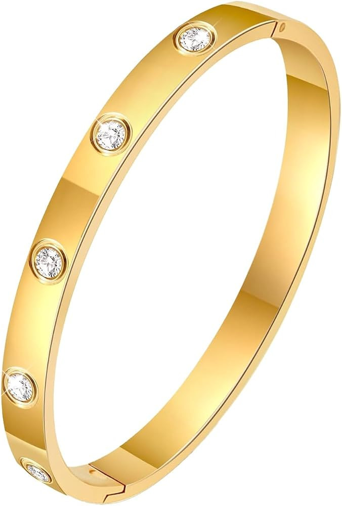 Love Friendship Bracelet 18k-Gold-Plated with Cubic Zirconia Stones Bangle for Women Men Stainles... | Amazon (DE)