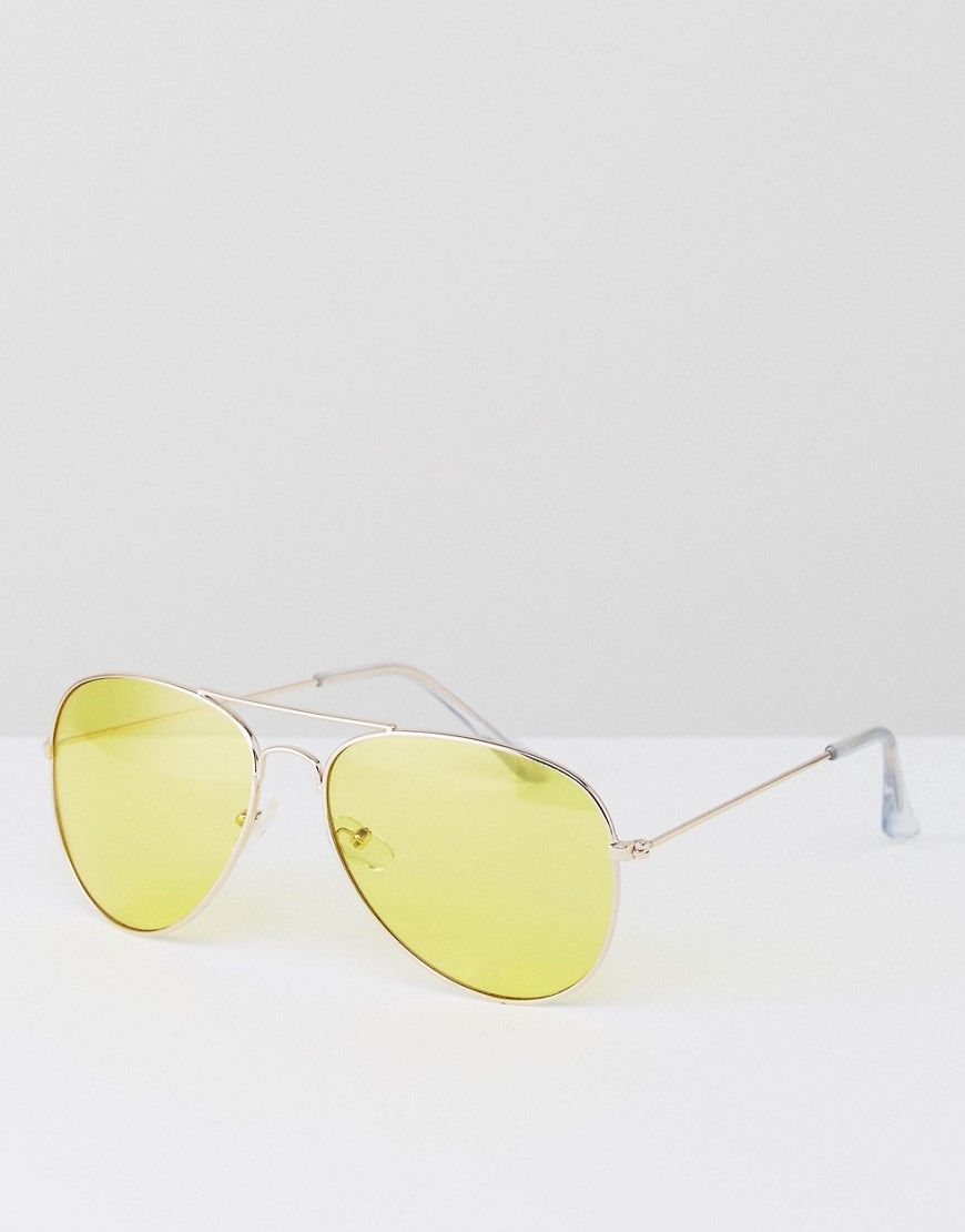 Jeepers Peepers - Goldene Pilotensonnenbrille mit gelb getönten Gläsern - Gelb | Asos AT
