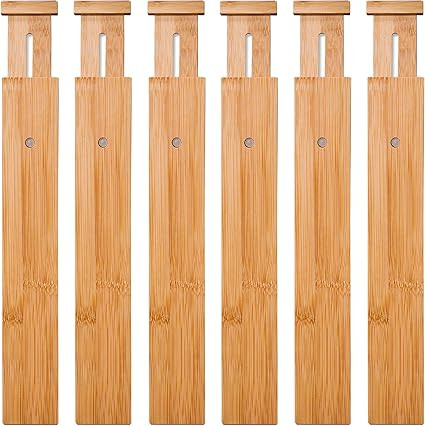 6 Pack Bamboo Drawer Dividers, Spring Loaded Adjustable Drawer Separators (2.1" High, 17.52"-21.6... | Amazon (US)