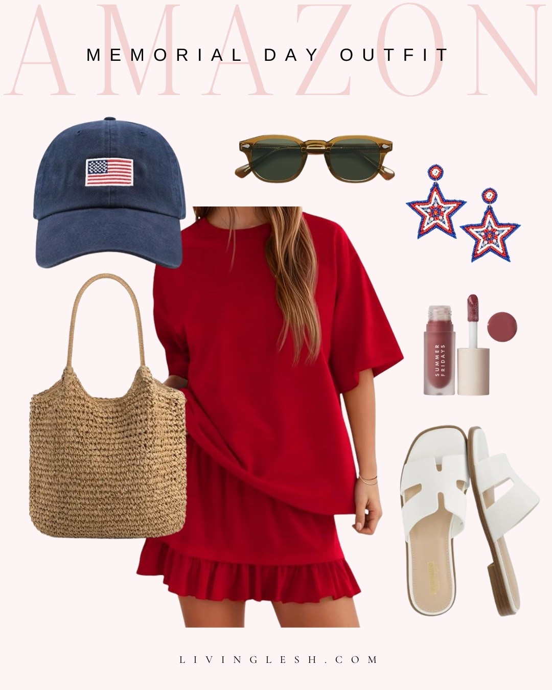 Amazon finds | Amazon outfit | Memorial day | American outfit | July 4th outfit | 4th of july | Memorial day outfit | Red, white and blue | Matching set | Two piece set | Sandals | Rattan bag | Baseball hat

#LTKootd #LTKSeasonal #LTKdayinmylife
