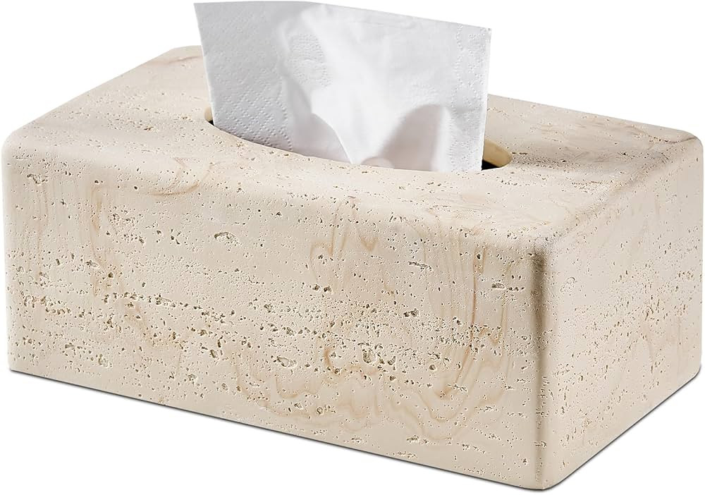 Natural Travertine Textures Tissue Box Cover Rectangular for Home Decor,Resin Heavy Tissue Box Ho... | Amazon (US)