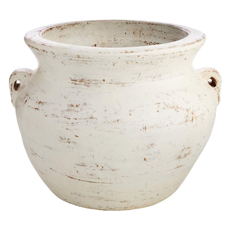 Handpainted Whitewash Clay Outdoor Planter, Large | At Home