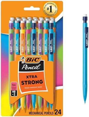 BIC Xtra Strong Mechanical Pencils with Erasers, Thick Point (0.9mm), 24-Count, Mechanical Pencil... | Amazon (US)