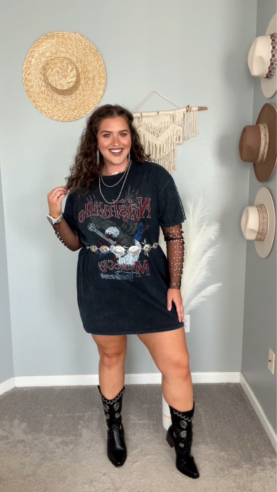 Midsize country concert outfit inspo 🤠 
Shirt: XL 
#midsizeoutfits #concertoutfits #styleinspo #countryconcert #cowgirlboots #nashville #concho #western #rodeo 

#LTKSeasonal #LTKstyletip #LTKmidsize