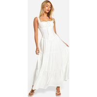 Womens Milkmaid Tiered Maxi Dress - White - 4 | boohoo (US & Canada)