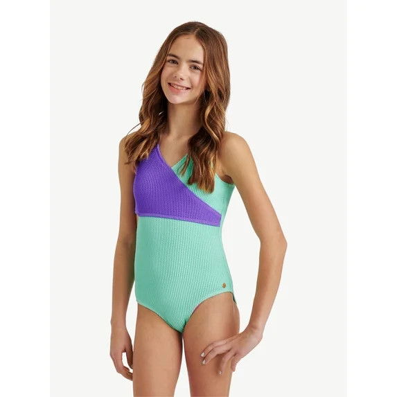 Justice Girls One Piece Color Block Wrap Swimsuit, sizes XS-XL | Walmart (US)