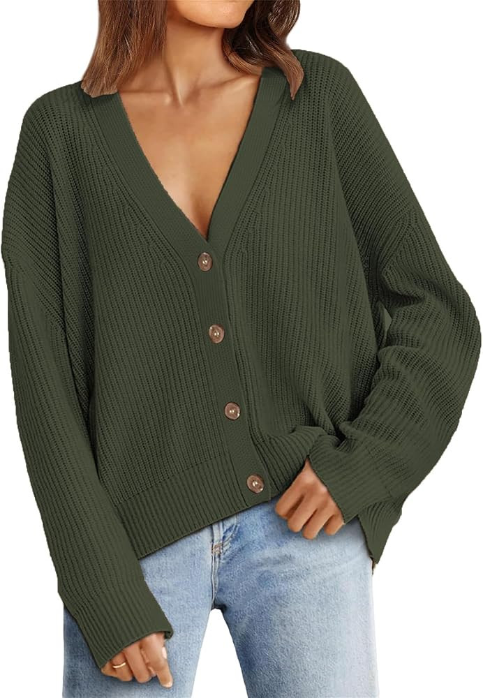 Women Cardigan Sweaters 2024 Fall Fashion V Neck Button Down Open Front Knit Cardigans Dressy Bus... | Amazon (US)