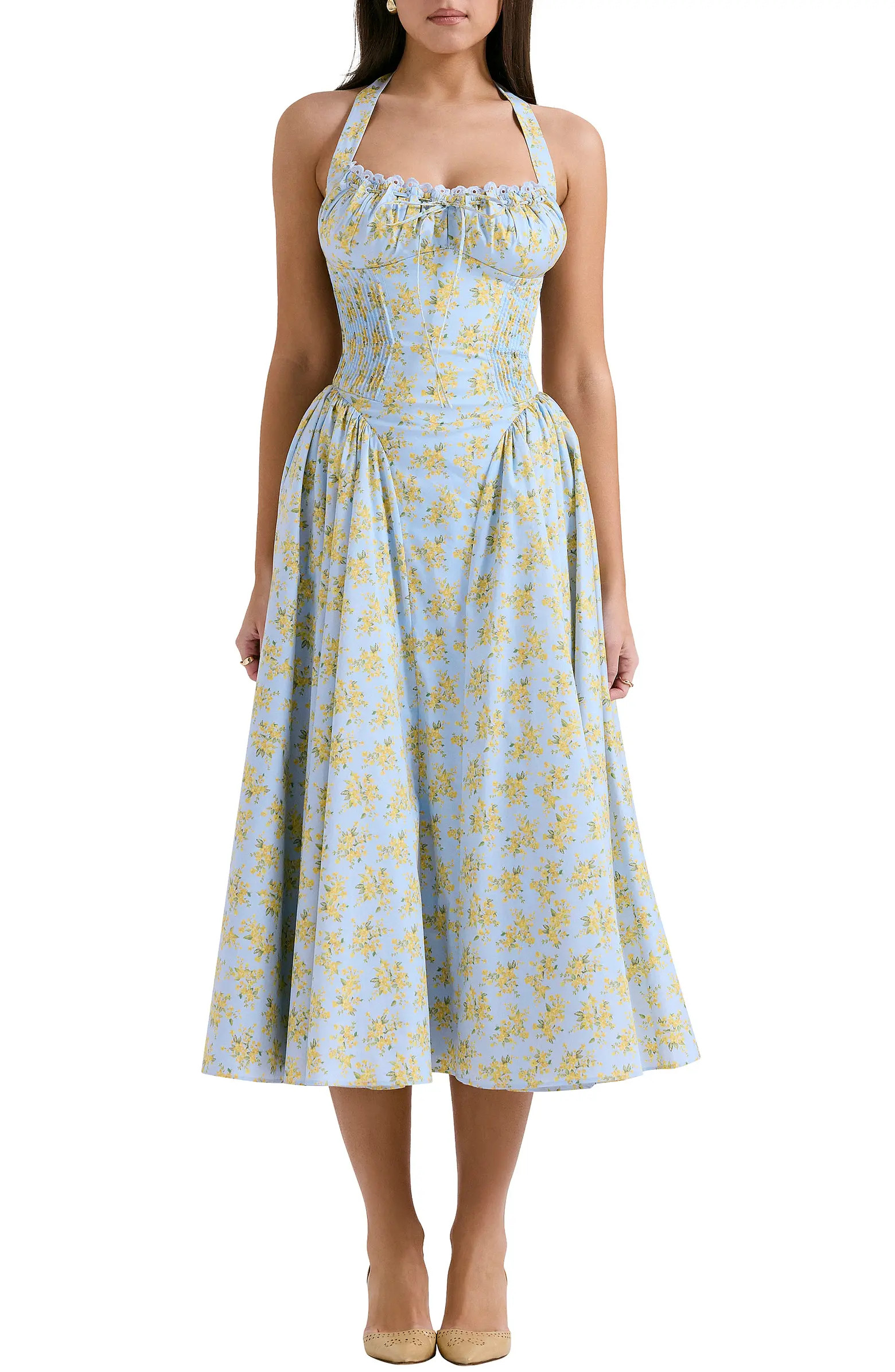 Adabella Floral Pleated Halter Sundress | Nordstrom