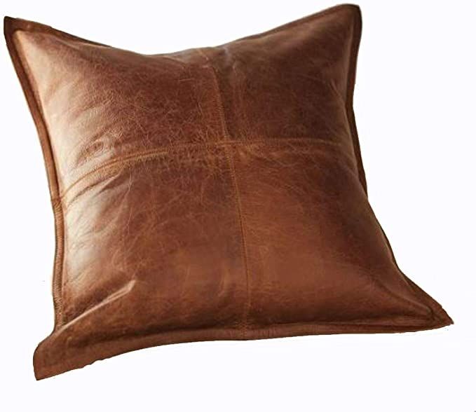 LL LEATHER LOVERS 100% Lambskin Leather Pillow Cover - Sofa Cushion Case - Decorative Throw Cover... | Amazon (US)