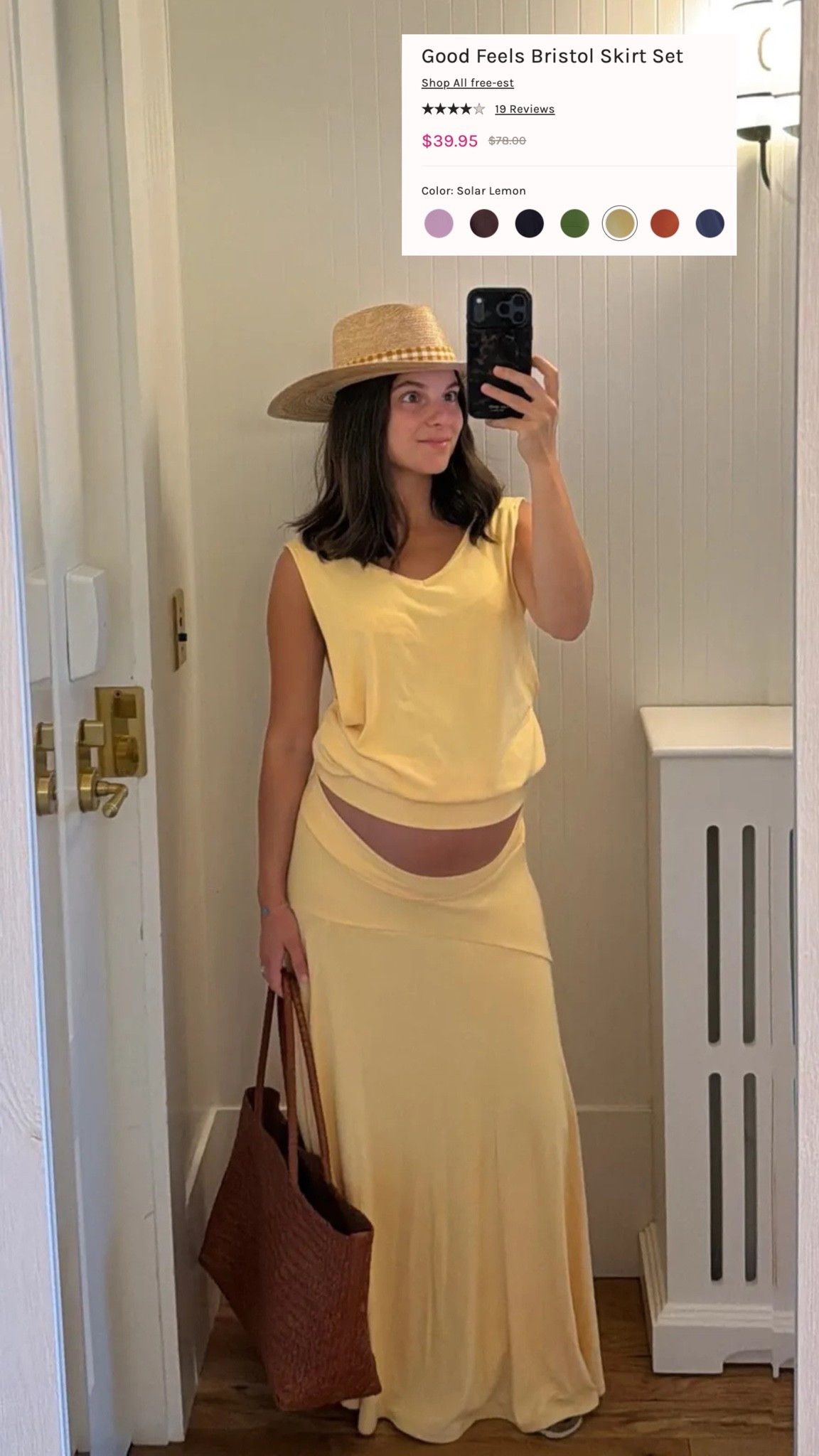 [8/26/26] this skirt set is so good for @freepeople and on sale for $40 for the full set! Comes in so many colors and still comfortably wearing size small in my third trimester. Bag is a fav from Madewell, also available in several colors!

#LTKBaby #LTKBump #LTKSeasonal