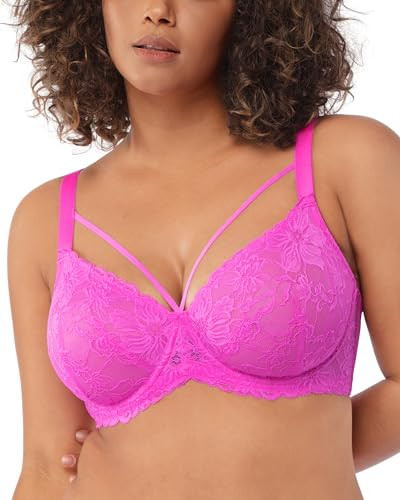 HSIA Minimizer Bras for Women Full Coverage, Unlined Lace Sexy Plus Size Underwire Bra for Large Breasts, Hot Pink 34G | Amazon (US)