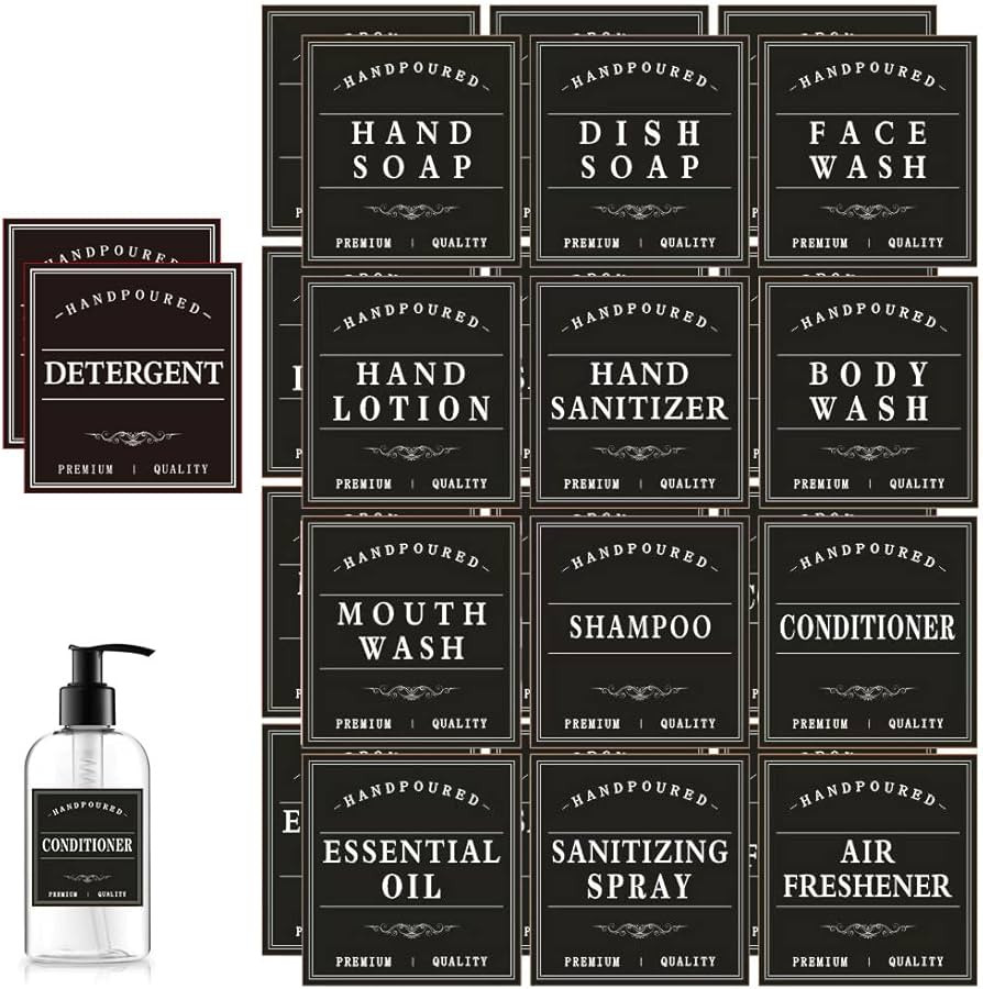 Amzlabel Black Soap Dispenser Label, Waterproof Hand Soap Dispenser Sticker, Reusable Label for G... | Amazon (US)