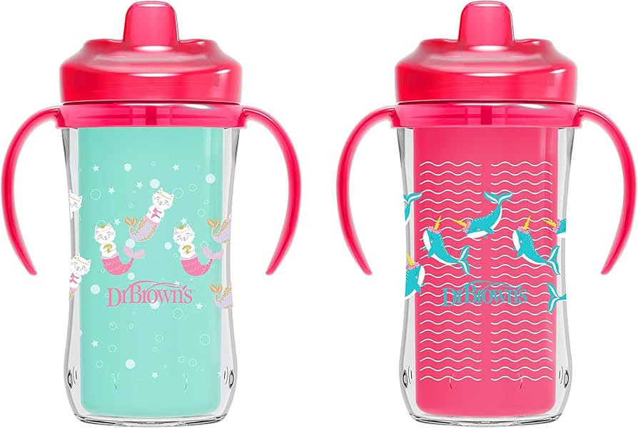 Dr. Brown's Milestones Hard Spout Insulated Sippy Cup with Handles, Pink, 10 oz, 2 Pack, 12m+ | Amazon (US)