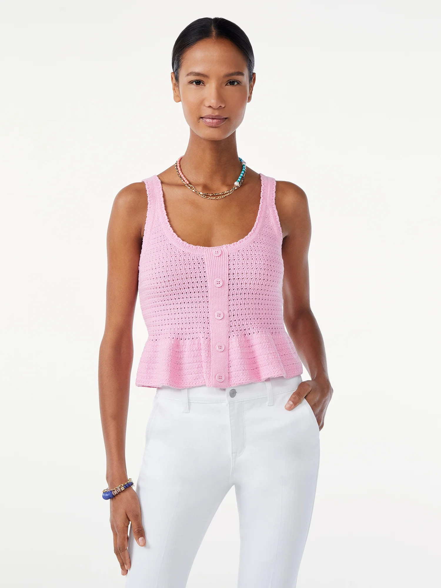 Scoop Women's Peplum Tank Top with Button Front | Walmart (US)