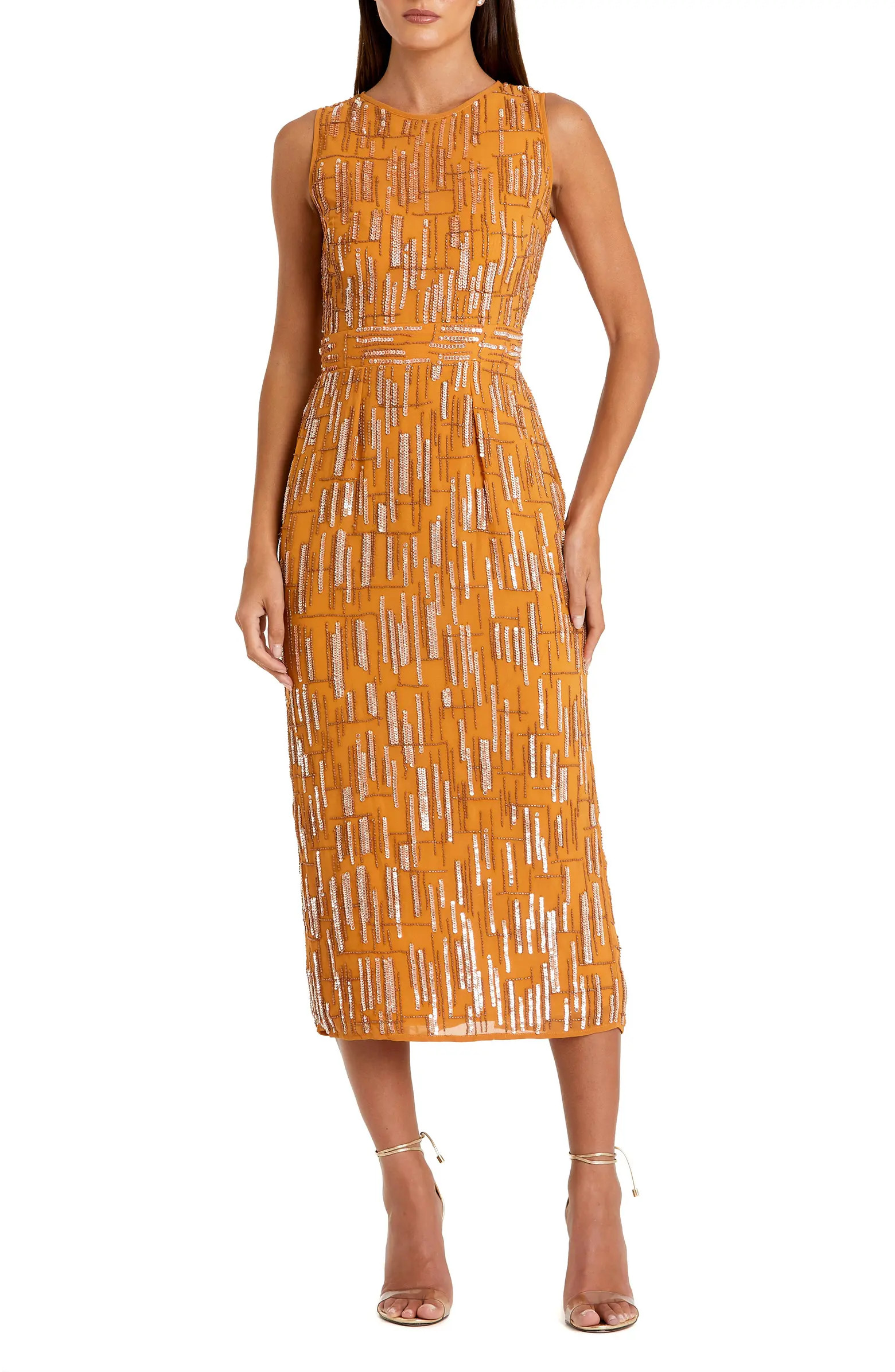 Abstract Beaded Sleeveless Midi Sheath Dress | Nordstrom