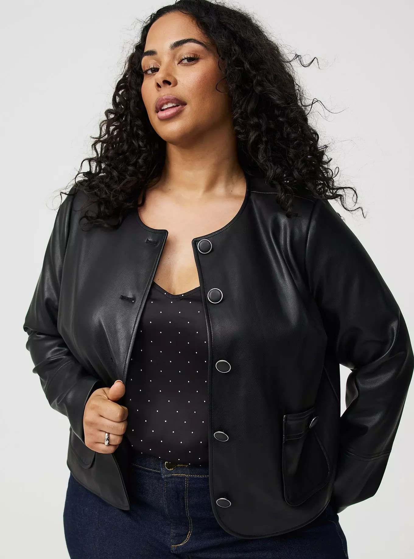 Faux Leather Collarless Jacket | Torrid (US & Canada)