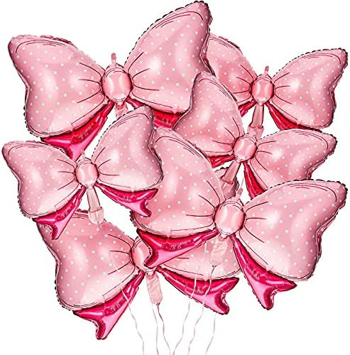 6 Pieces Bow Balloon Mouse Party Decoration Bowtie Pink Balloon Foil Pink Balloon Jumbo Bow Ballo... | Amazon (US)